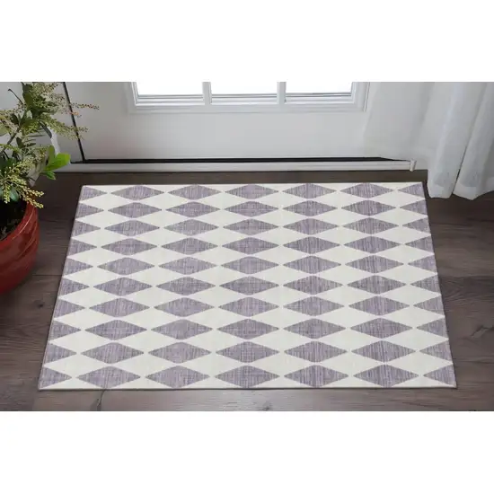 Purple And Ivory Diamond Washable Area Rug With UV Protection Photo 2