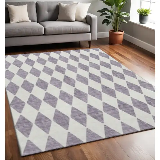 Purple And Ivory Diamond Washable Area Rug With UV Protection Photo 2
