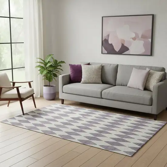 Purple And Ivory Diamond Washable Area Rug With UV Protection Photo 1
