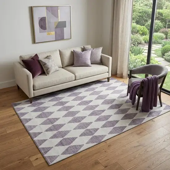 Purple And Ivory Diamond Washable Area Rug With UV Protection Photo 1