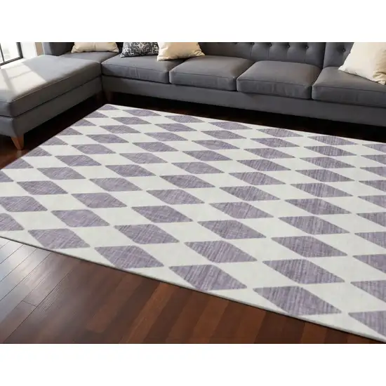 Purple And Ivory Diamond Washable Area Rug With UV Protection Photo 2