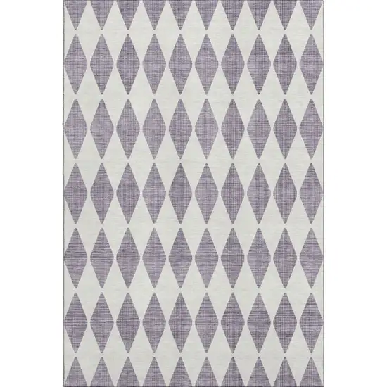 Purple And Ivory Diamond Washable Area Rug With UV Protection Photo 1