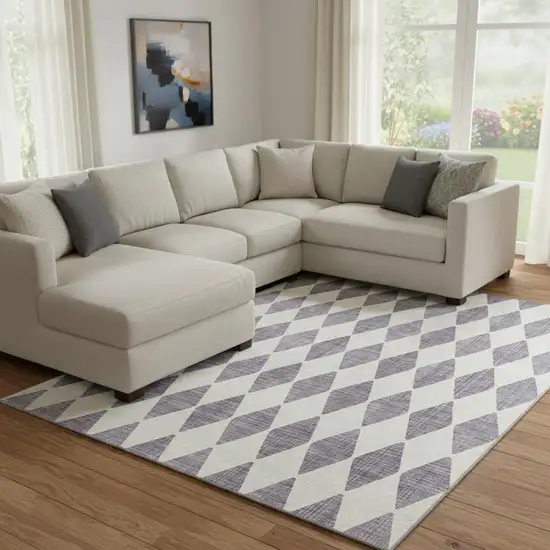 Purple And Ivory Diamond Washable Area Rug With UV Protection Photo 2