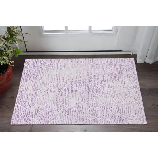 Purple And Ivory Diamond Washable Area Rug With UV Protection Photo 2