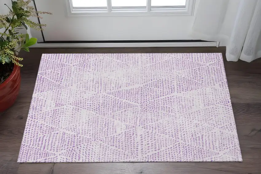 Purple And Ivory Diamond Washable Area Rug With UV Protection Photo 2