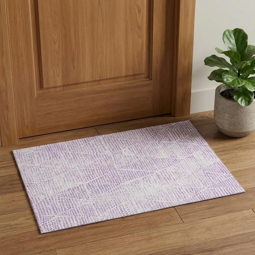 Purple And Ivory Diamond Washable Area Rug With UV Protection Photo 1