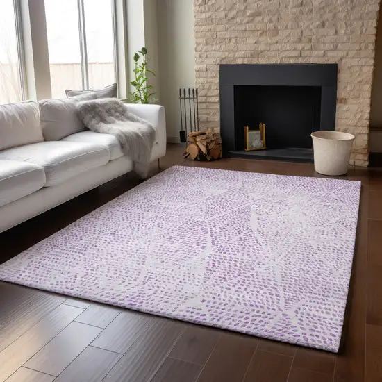Purple And Ivory Diamond Washable Area Rug With UV Protection Photo 6