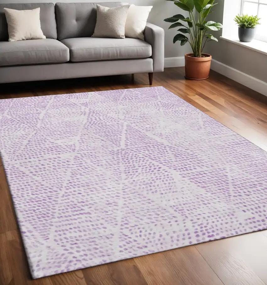 Purple And Ivory Diamond Washable Area Rug With UV Protection Photo 2