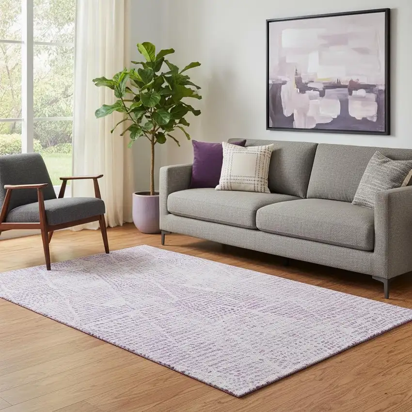 Purple And Ivory Diamond Washable Area Rug With UV Protection Photo 1