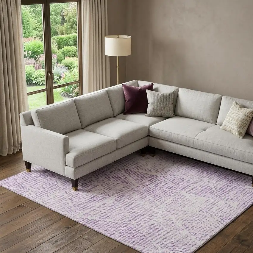Purple And Ivory Diamond Washable Area Rug With UV Protection Photo 1