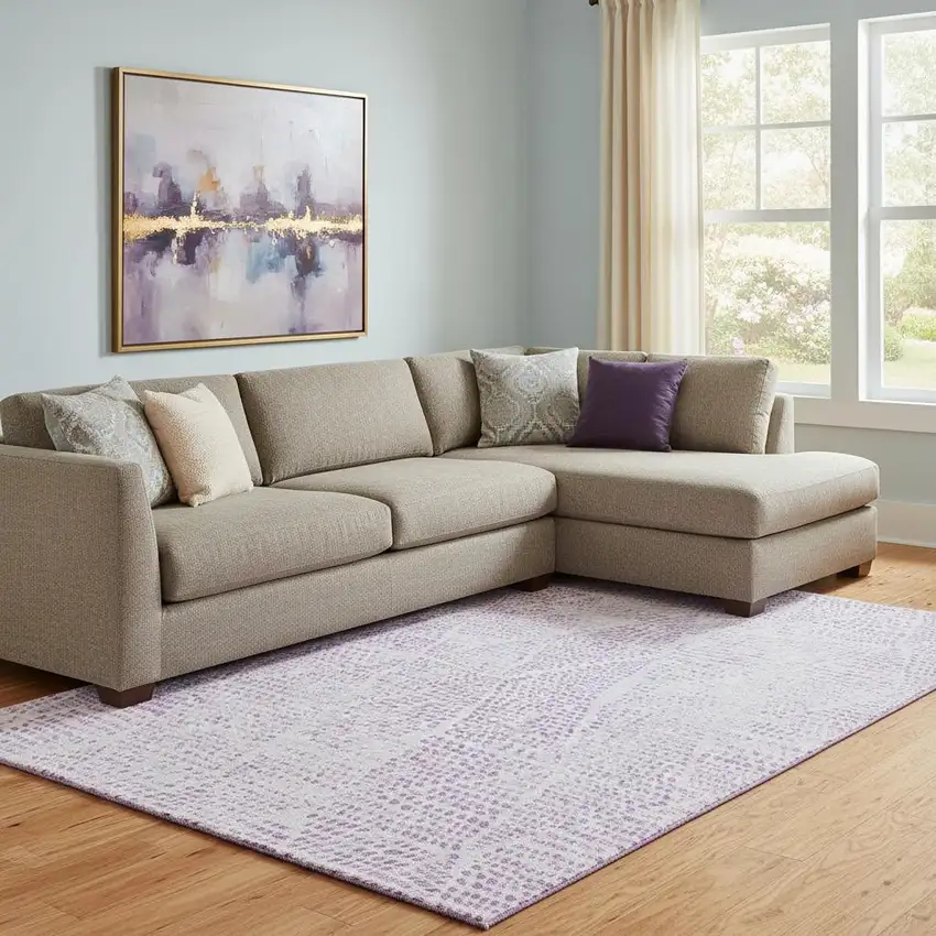 Purple And Ivory Diamond Washable Area Rug With UV Protection Photo 1