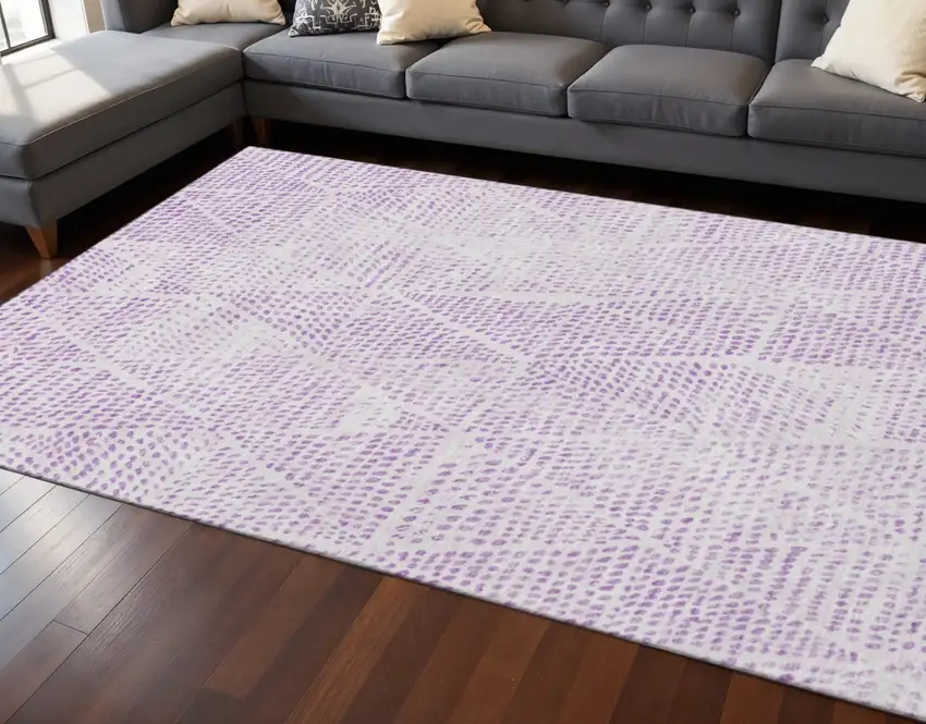 Purple And Ivory Diamond Washable Area Rug With UV Protection Photo 2