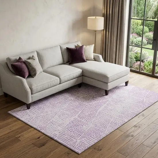 Purple And Ivory Diamond Washable Area Rug With UV Protection Photo 1