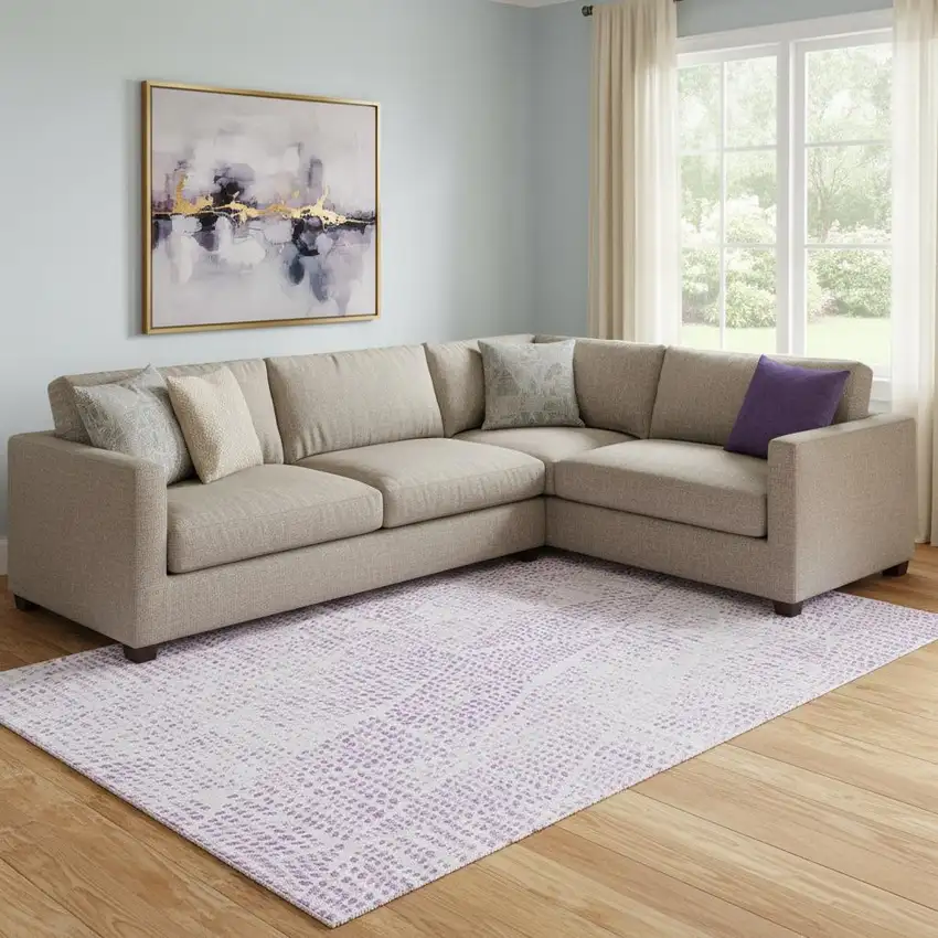 Purple And Ivory Diamond Washable Area Rug With UV Protection Photo 1