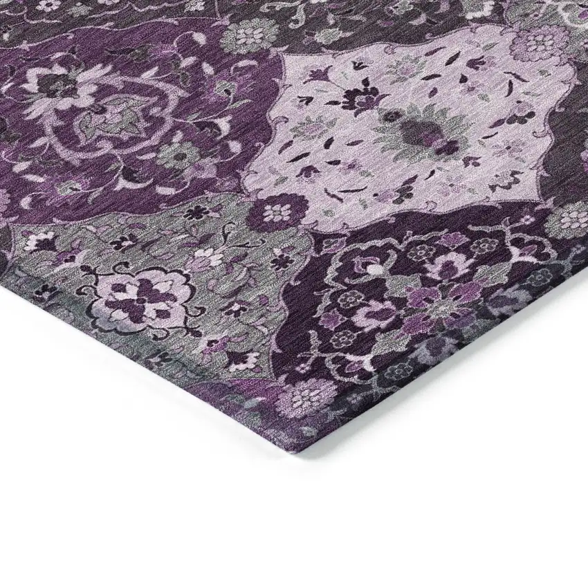 Purple And Ivory Floral Medallion Washable Indoor Outdoor Area Rug Photo 5