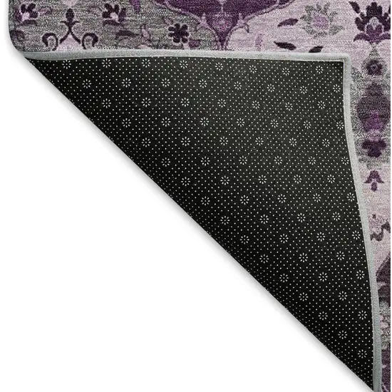 Purple And Ivory Floral Medallion Washable Indoor Outdoor Area Rug Photo 4