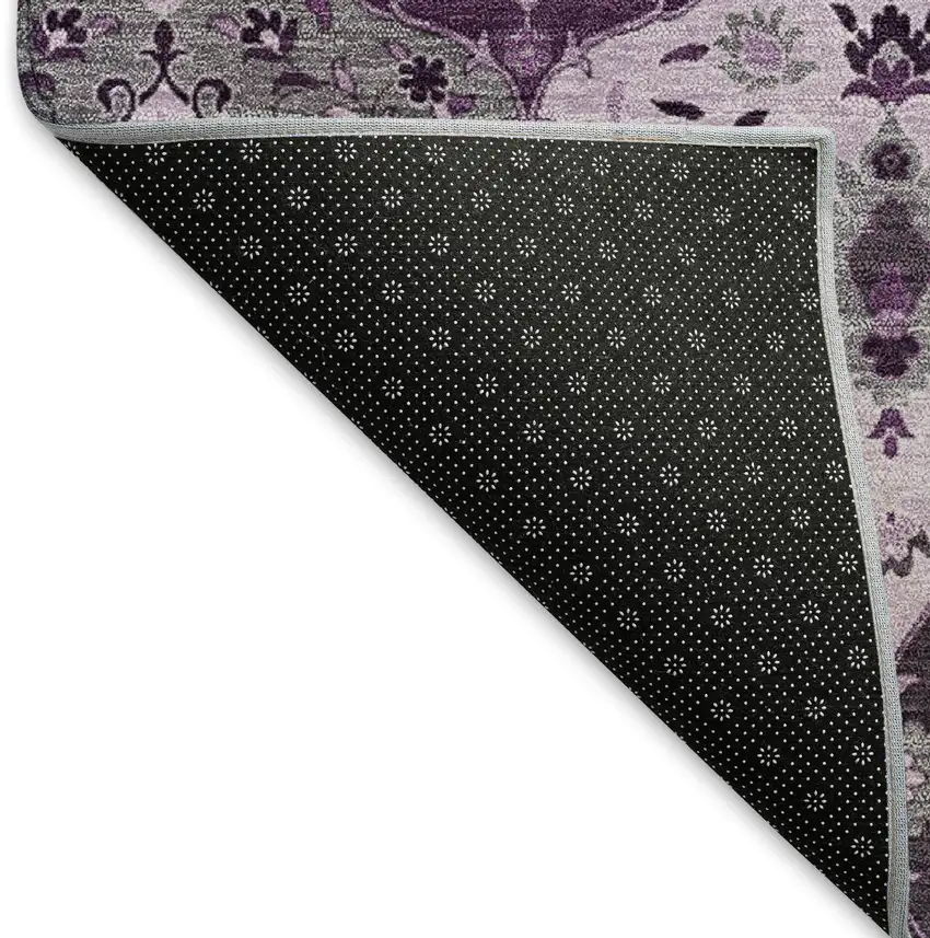 Purple And Ivory Floral Medallion Washable Indoor Outdoor Area Rug Photo 4