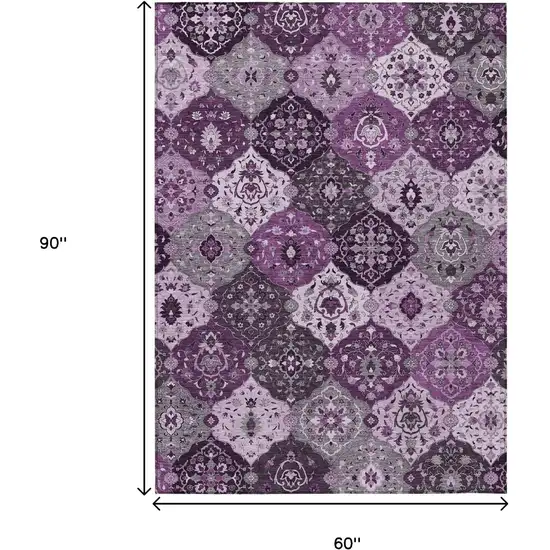Purple And Ivory Floral Medallion Washable Indoor Outdoor Area Rug Photo 3