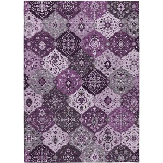 Purple And Ivory Floral Medallion Washable Indoor Outdoor Area Rug Photo 2