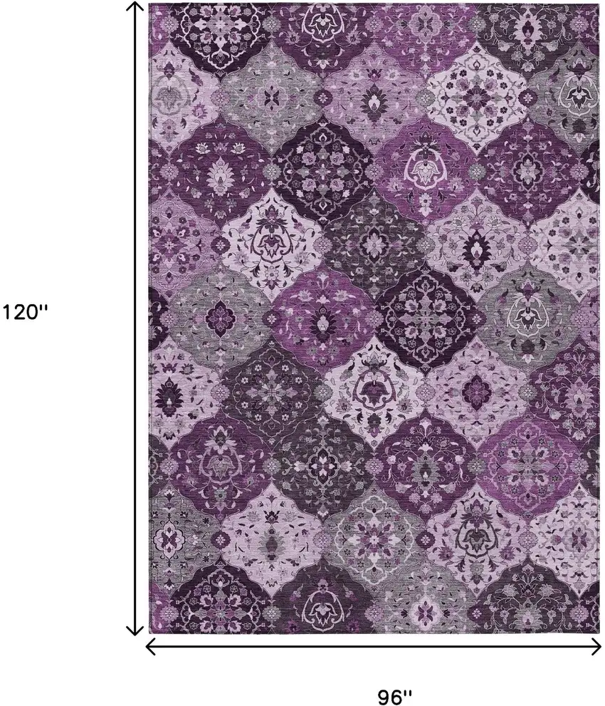 Purple And Ivory Floral Medallion Washable Indoor Outdoor Area Rug Photo 3