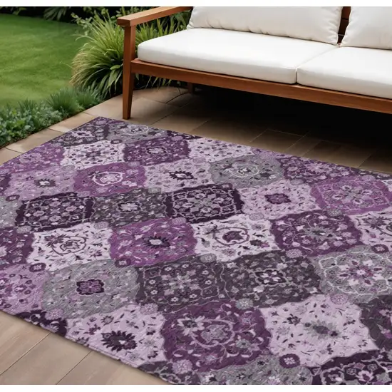 Purple And Ivory Floral Medallion Washable Indoor Outdoor Area Rug Photo 1