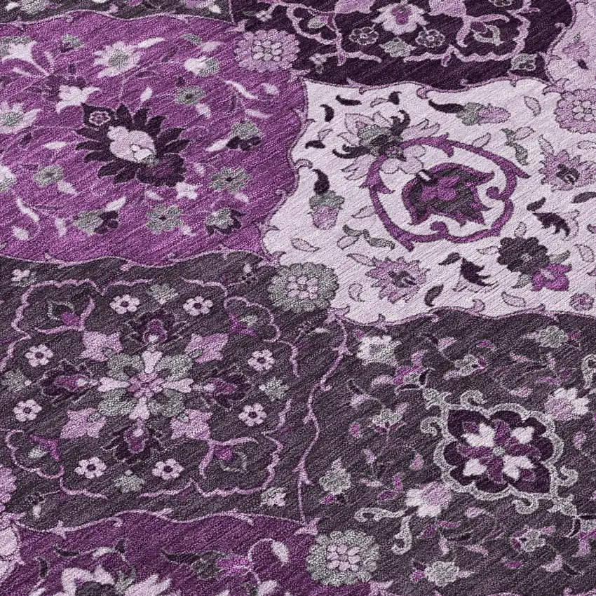Purple And Ivory Floral Medallion Washable Indoor Outdoor Area Rug Photo 6