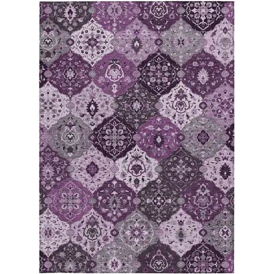 Purple And Ivory Floral Medallion Washable Indoor Outdoor Area Rug Photo 4