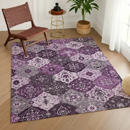 Purple And Ivory Floral Medallion Washable Indoor Outdoor Area Rug Photo 9