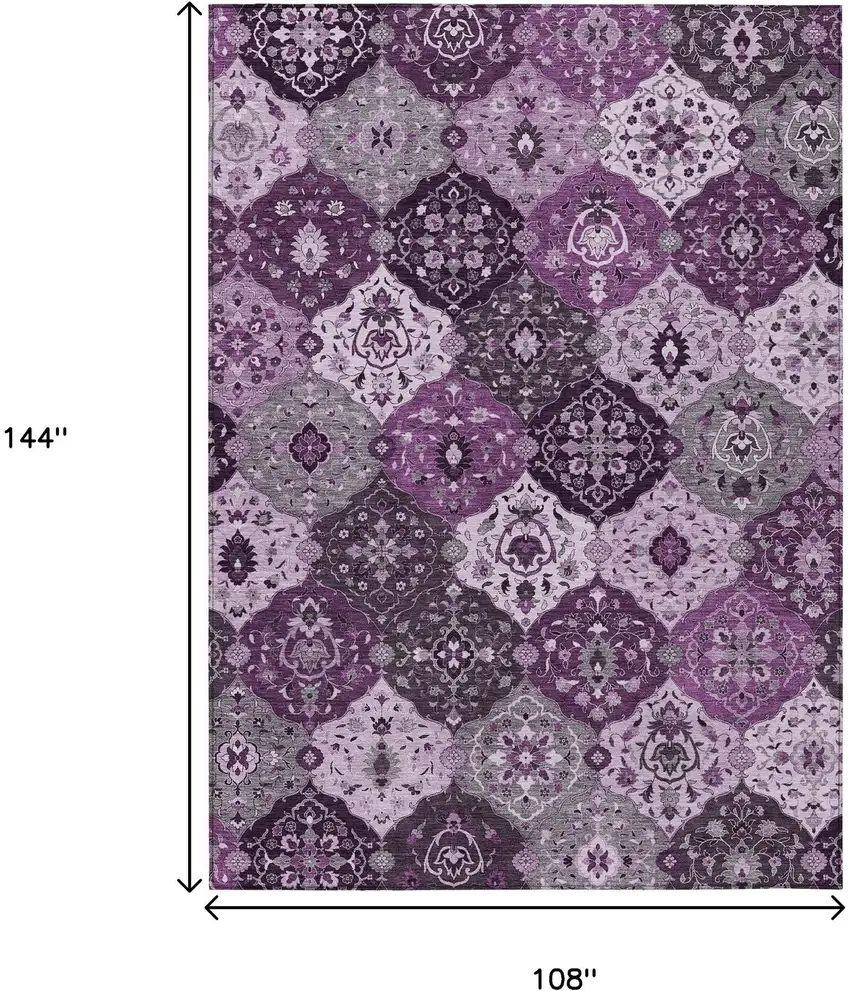 Purple And Ivory Floral Medallion Washable Indoor Outdoor Area Rug Photo 3