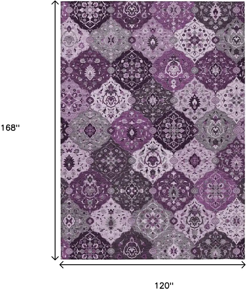 Purple And Ivory Floral Medallion Washable Indoor Outdoor Area Rug Photo 3