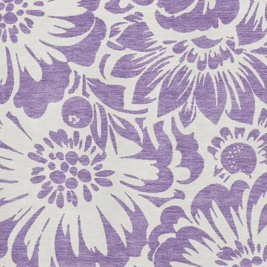 Purple And Ivory Floral Washable Area Rug With UV Protection Photo 3