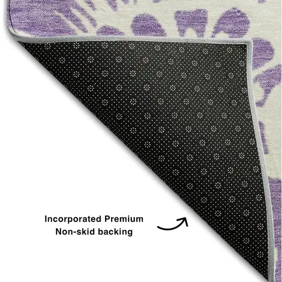 Purple And Ivory Floral Washable Area Rug With UV Protection Photo 7
