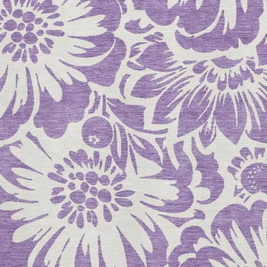 Purple And Ivory Floral Washable Area Rug With UV Protection Photo 3