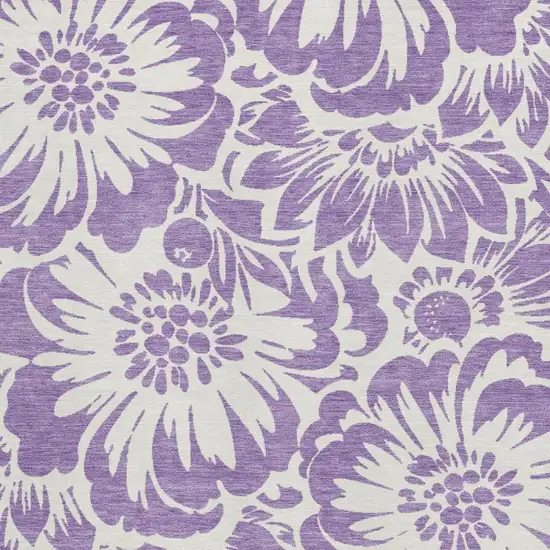 Purple And Ivory Floral Washable Area Rug With UV Protection Photo 4