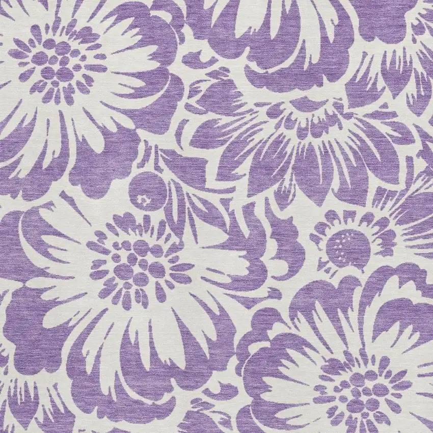 Purple And Ivory Floral Washable Area Rug With UV Protection Photo 4