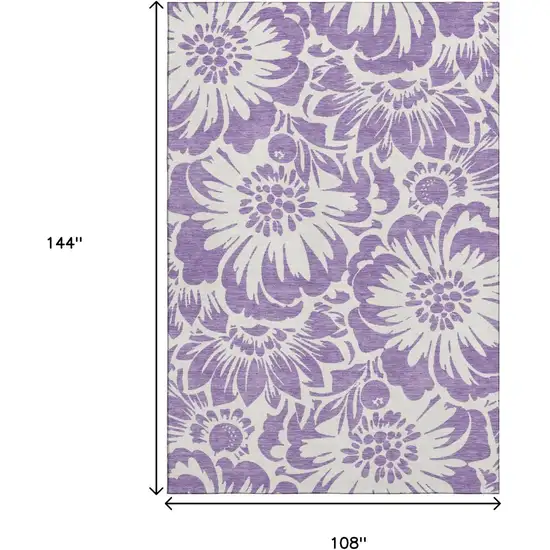 Purple And Ivory Floral Washable Area Rug With UV Protection Photo 3