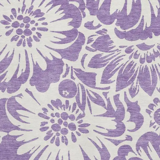 Purple And Ivory Floral Washable Area Rug With UV Protection Photo 3