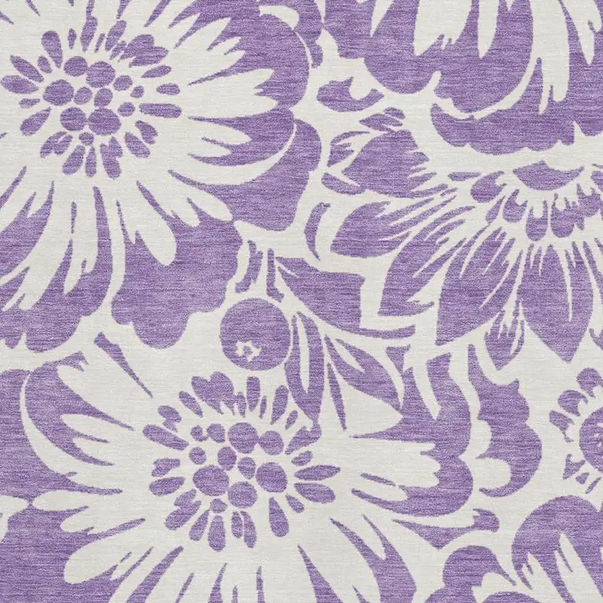 Purple And Ivory Floral Washable Area Rug With UV Protection Photo 3