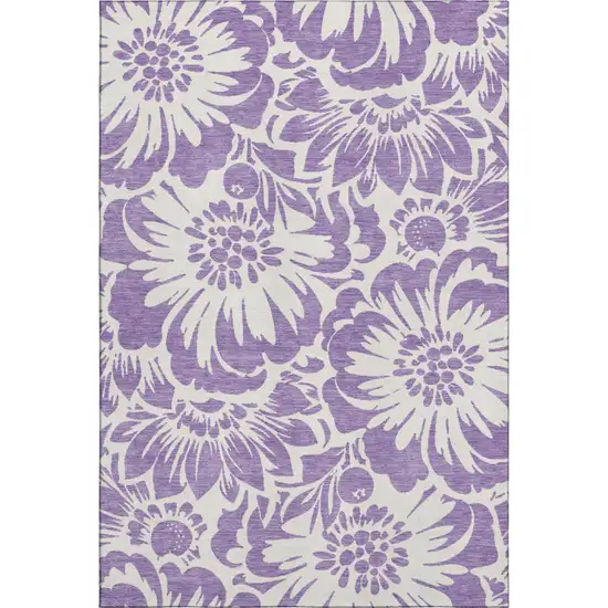 Purple And Ivory Floral Washable Area Rug With UV Protection Photo 1