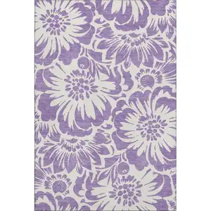 Photo of Purple And Ivory Floral Washable Area Rug With UV Protection