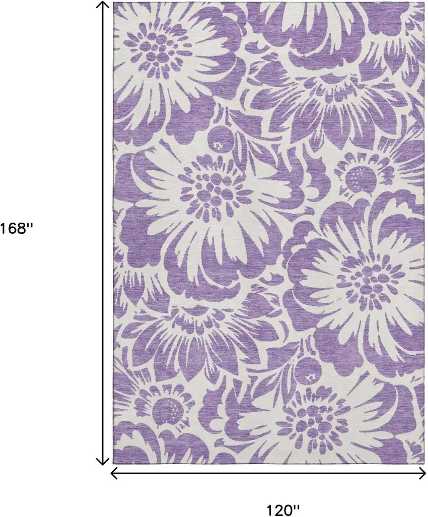 Purple And Ivory Floral Washable Area Rug With UV Protection Photo 3
