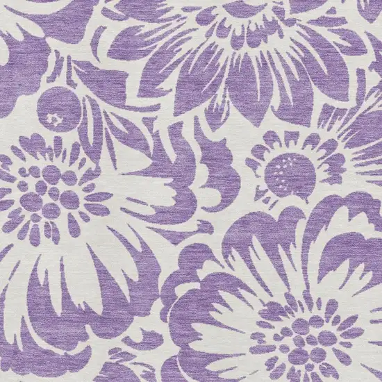 Purple And Ivory Floral Washable Area Rug With UV Protection Photo 3