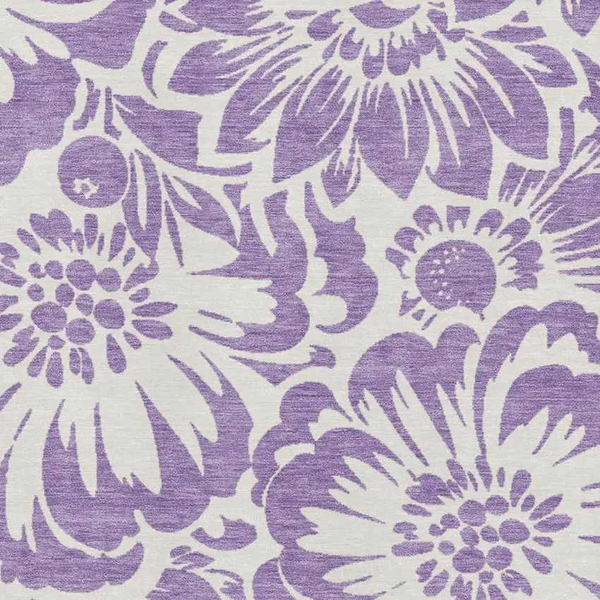 Purple And Ivory Floral Washable Area Rug With UV Protection Photo 3
