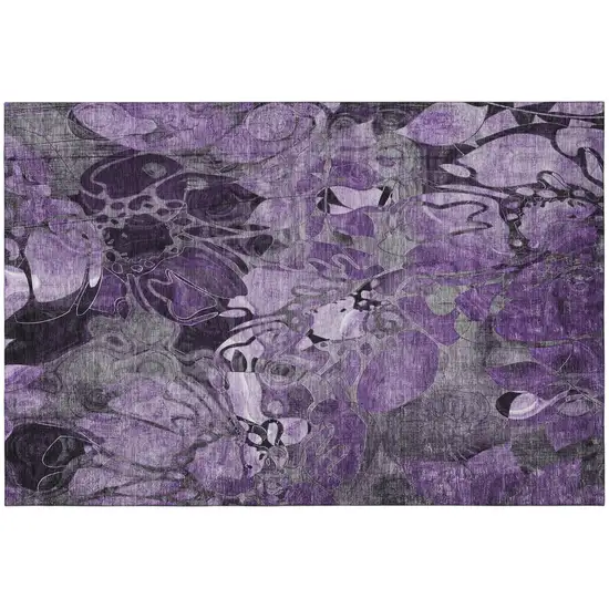 Purple And Ivory Abstract Distressed Washable Area Rug With UV Protection Photo 2