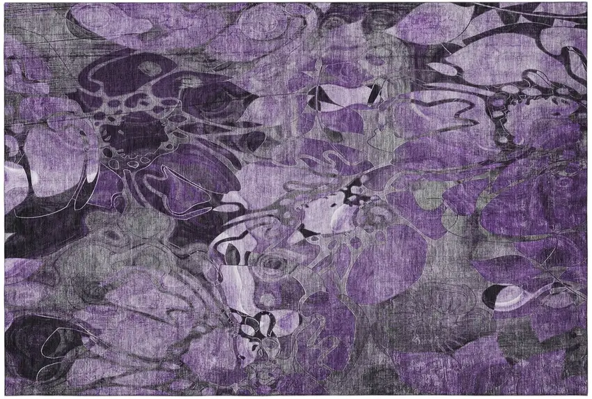 Purple And Ivory Abstract Distressed Washable Area Rug With UV Protection Photo 2