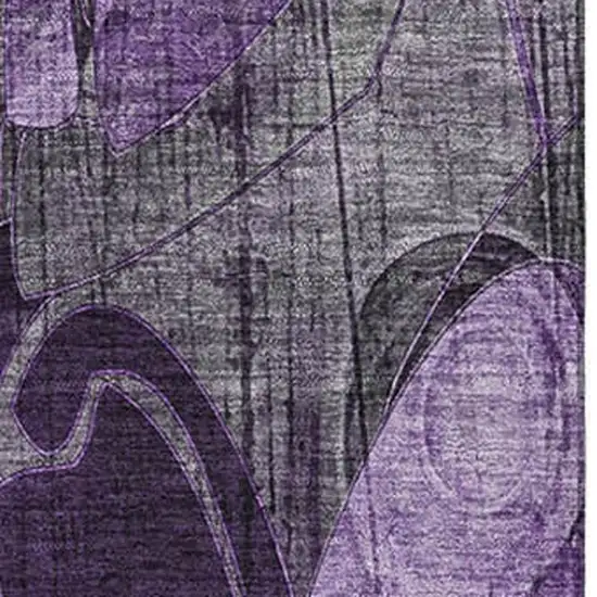 Purple And Ivory Floral Washable Area Rug With UV Protection Photo 3