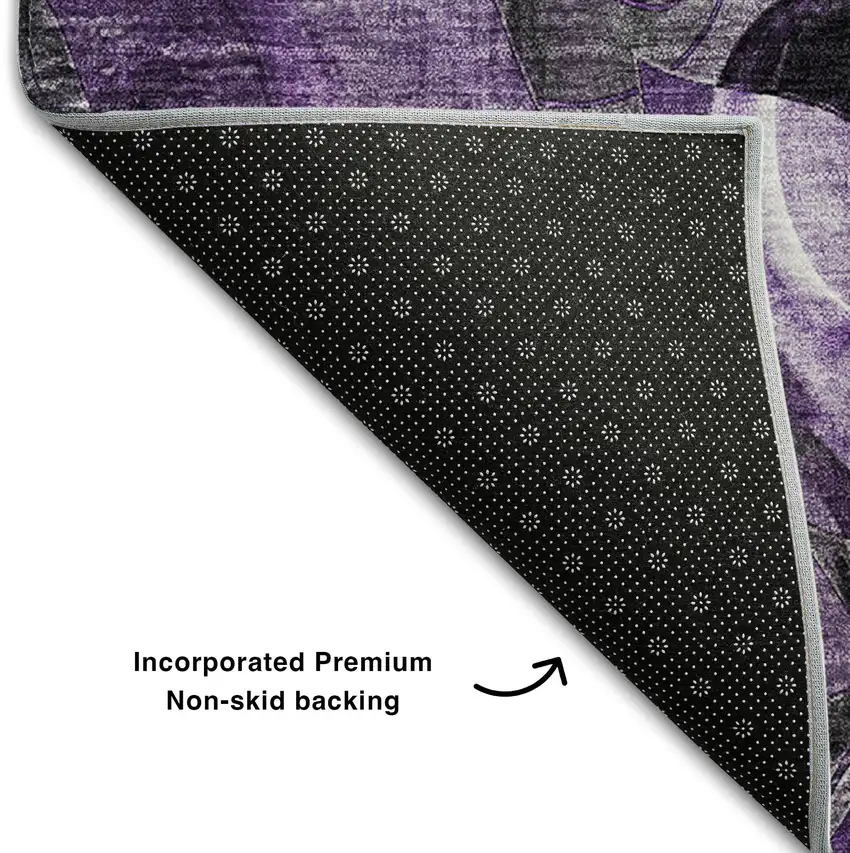 Purple And Ivory Floral Washable Area Rug With UV Protection Photo 7