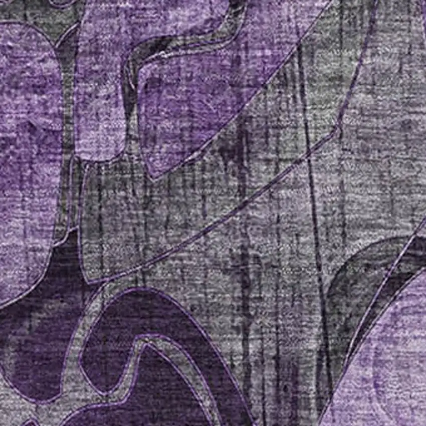 Purple And Ivory Floral Washable Area Rug With UV Protection Photo 3