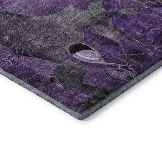 Purple And Ivory Floral Washable Area Rug With UV Protection Photo 8