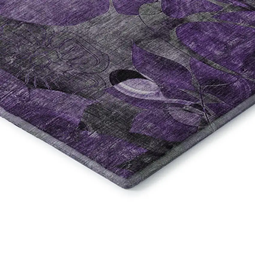Purple And Ivory Floral Washable Area Rug With UV Protection Photo 8
